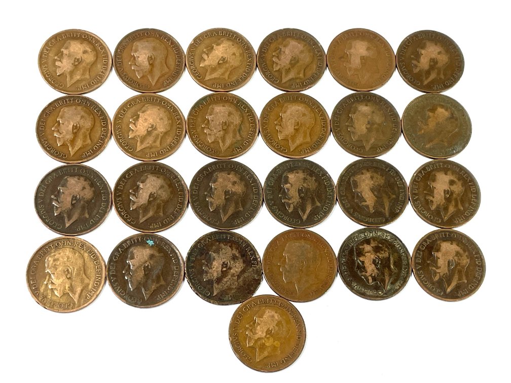 1911-1919 Great Britain George V One Penny 25-Coin Lot