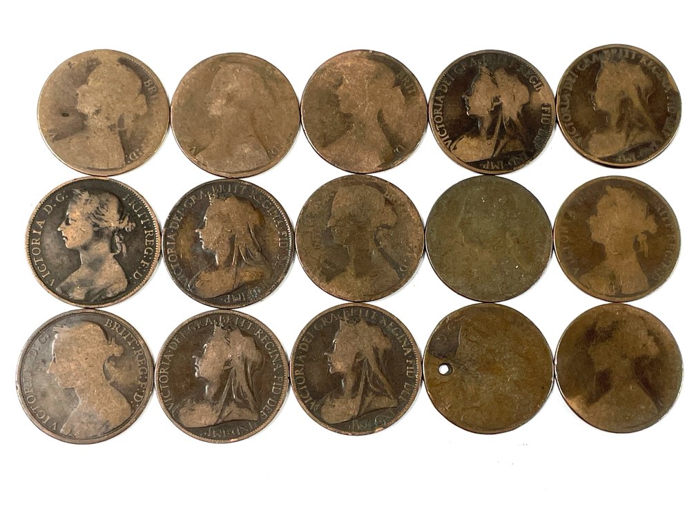 1866-1897 Great Britain Victoria One Penny 15-Coin Lot