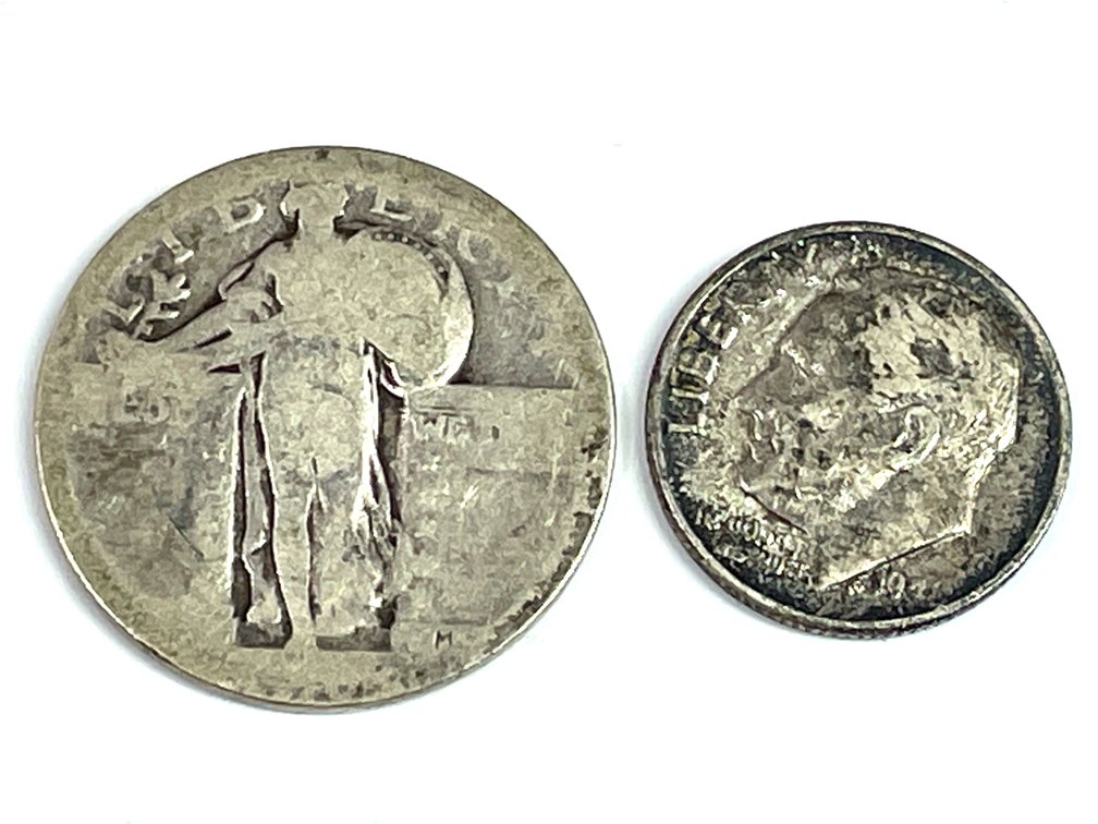 Silver Lot: No Date Standing Liberty Quarter & 1948 Roosevelt Dime