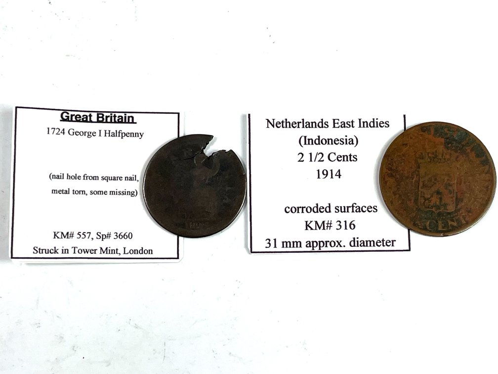 1724 GB George I Halfpenny & 1914 Netherlands East Indies 2 1/2 Cents