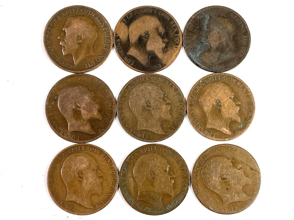 Lot of 9 1901-1913 British Half Penny Coins