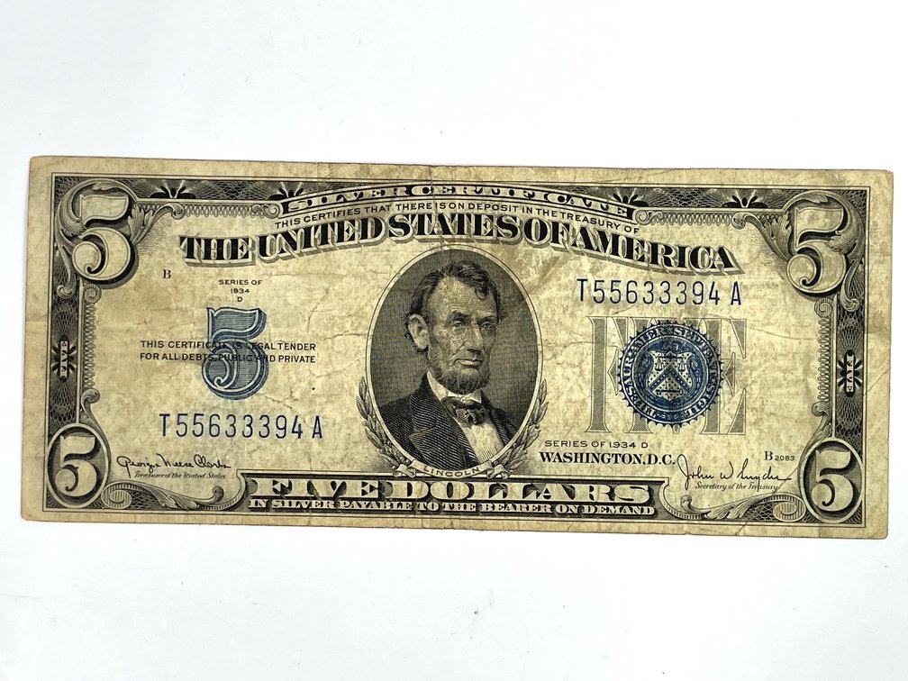 Series 1934 D $5 Silver Certificate - VG