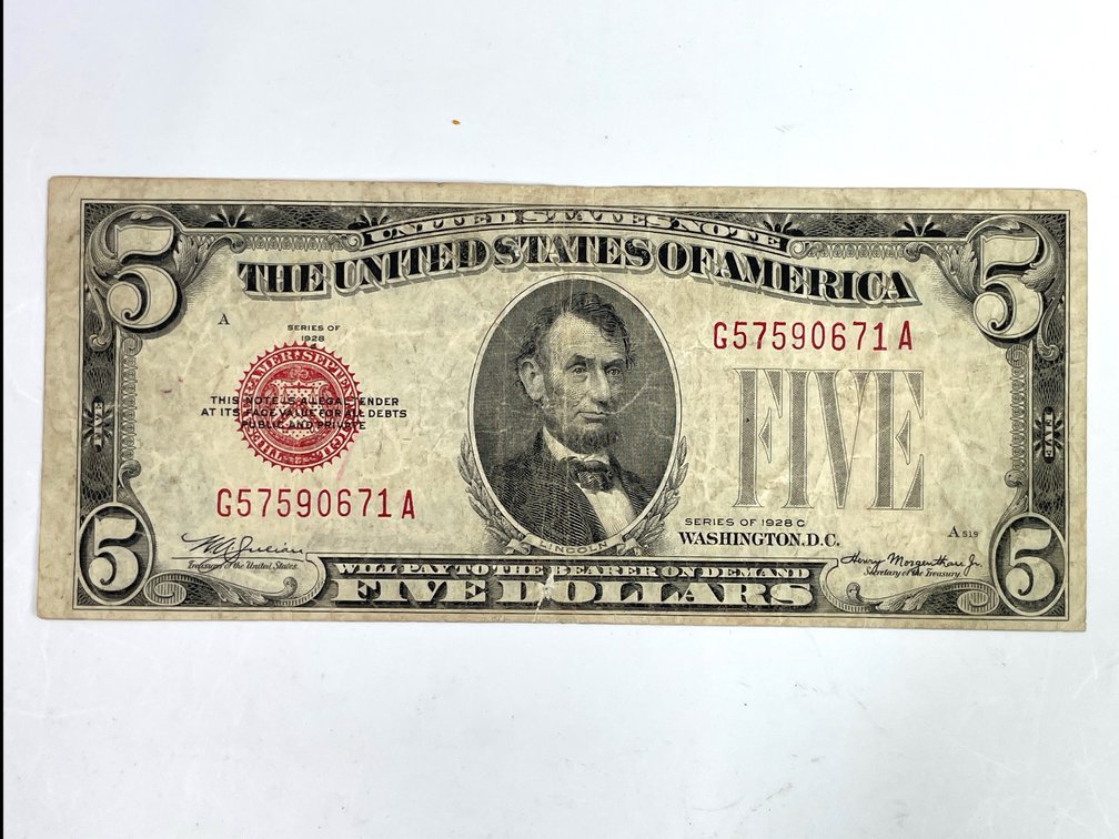 1928 C $5 Red Seal United States Note - F