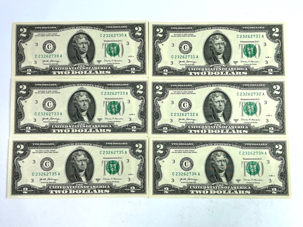 Six Series 2017 A $2 Federal Reserve Notes - All Choice Crisp UNC