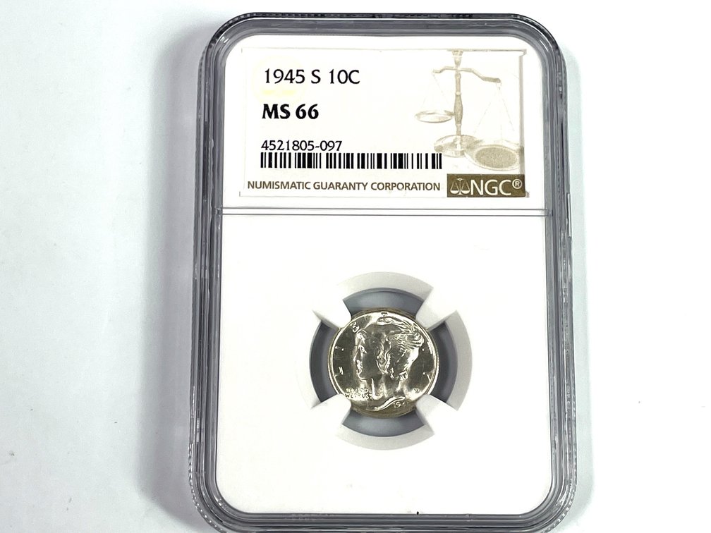 NGC-graded 1945-S Mercury Dime MS 66