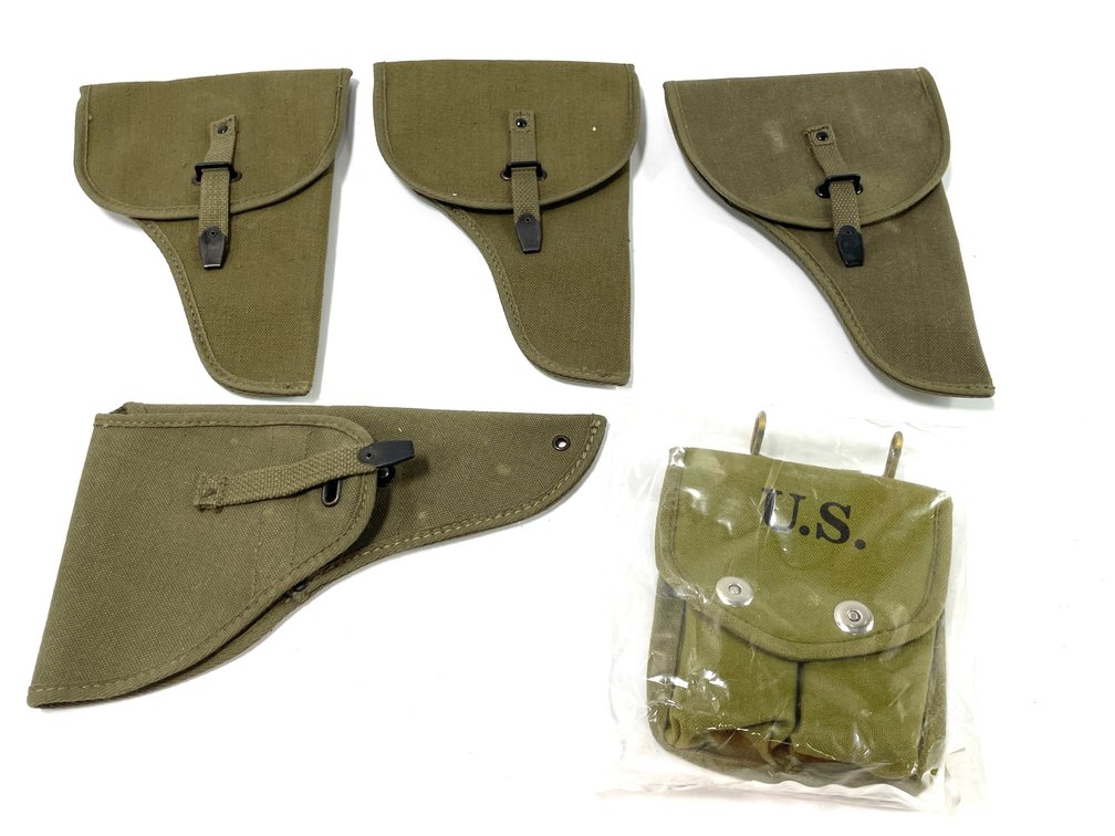 Four U.S. Military Canvas Flap Holsters & ALICE Mag Pouch