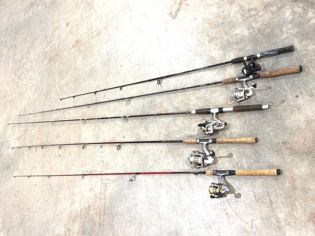 Lot of 5 Spinning Rod and Reel Combos: Shimano, Daiwa & More