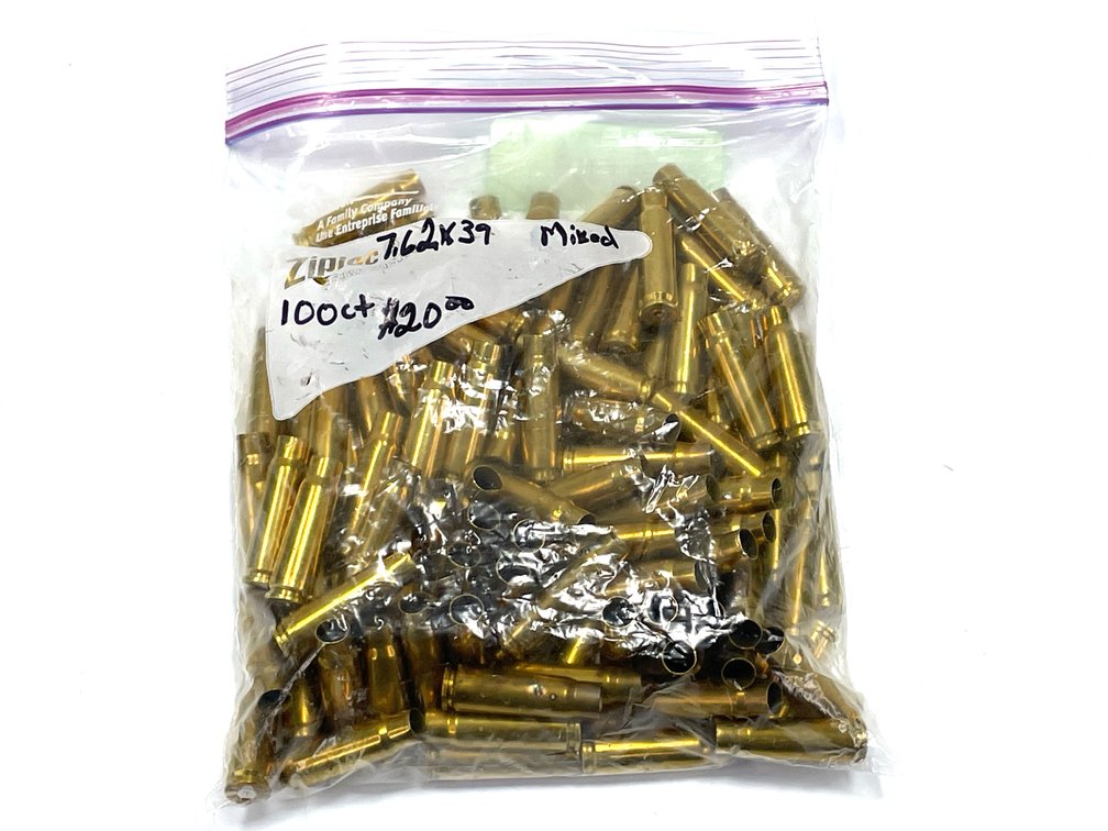 Mixed 7.62x39mm Empty Brass Casings - 100+ Count