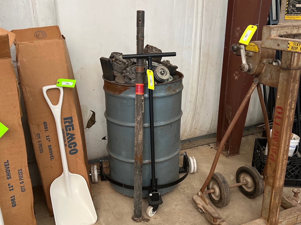 Metal Drum on Dolly with Scrap Metal