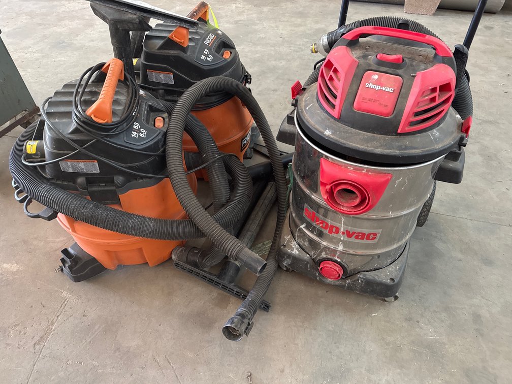 Shop-Vac and Two Ridgid Wet/Dry Vacuums