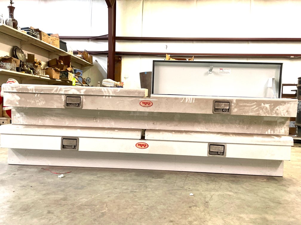 Two RKI Side Mount Truck Tool Boxes - White Steel Model 88S