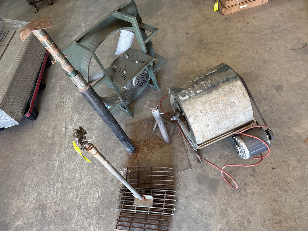 Squirrel Cage Fan, Exhaust Fan, and Jack Stands