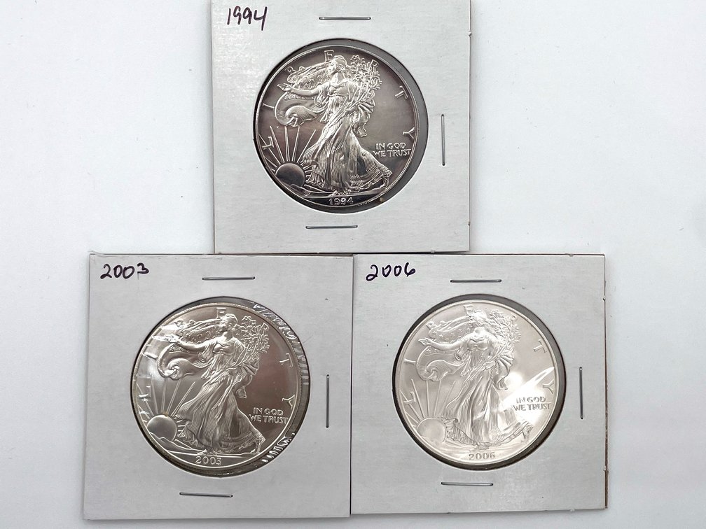 1994, 2003 and 2006 UNC American Silver Eagles