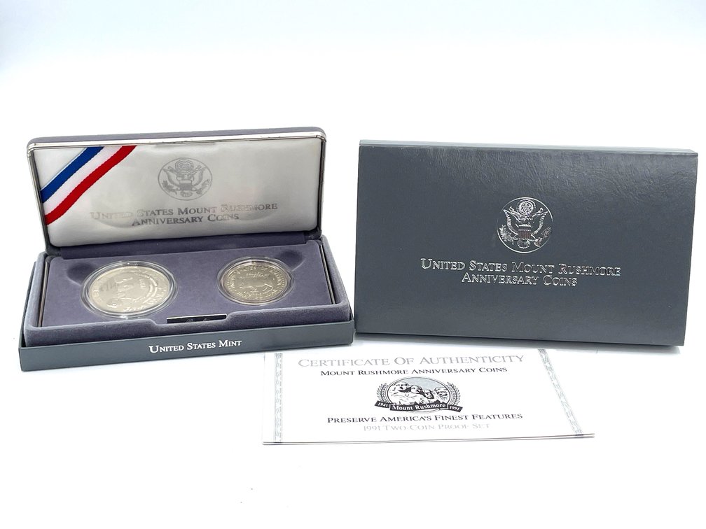 US Mint - 1991 Mount Rushmore Two-coin Commemorative Set - Proof Condition