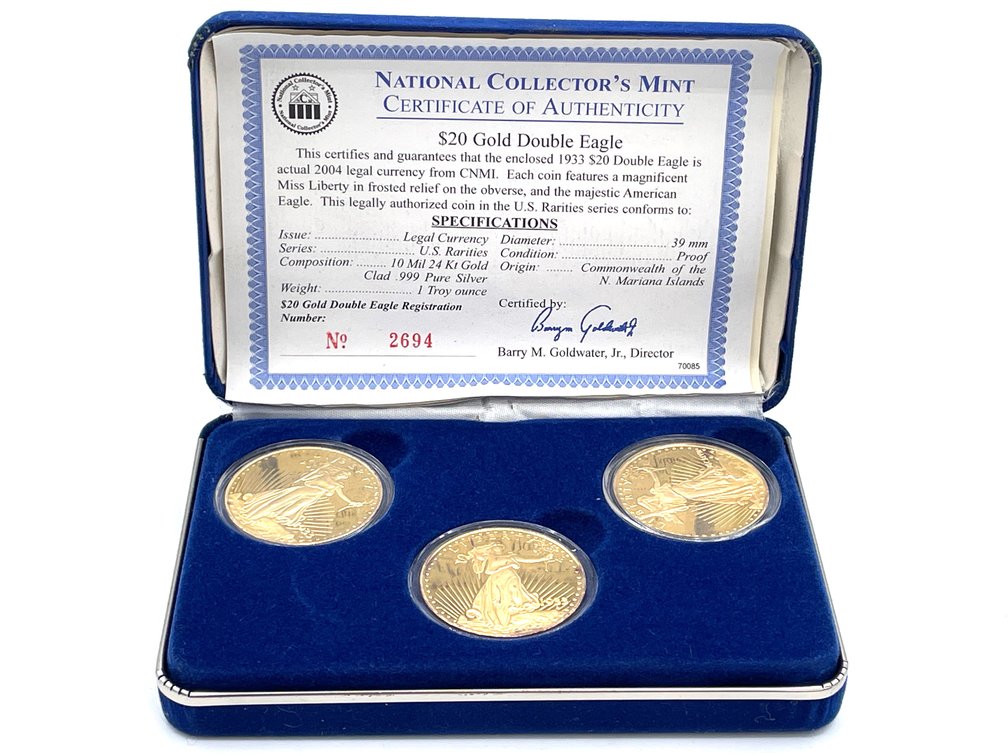 National Collector's Mint Three-coin Gold Plated Set - .999 Fine Silver Each
