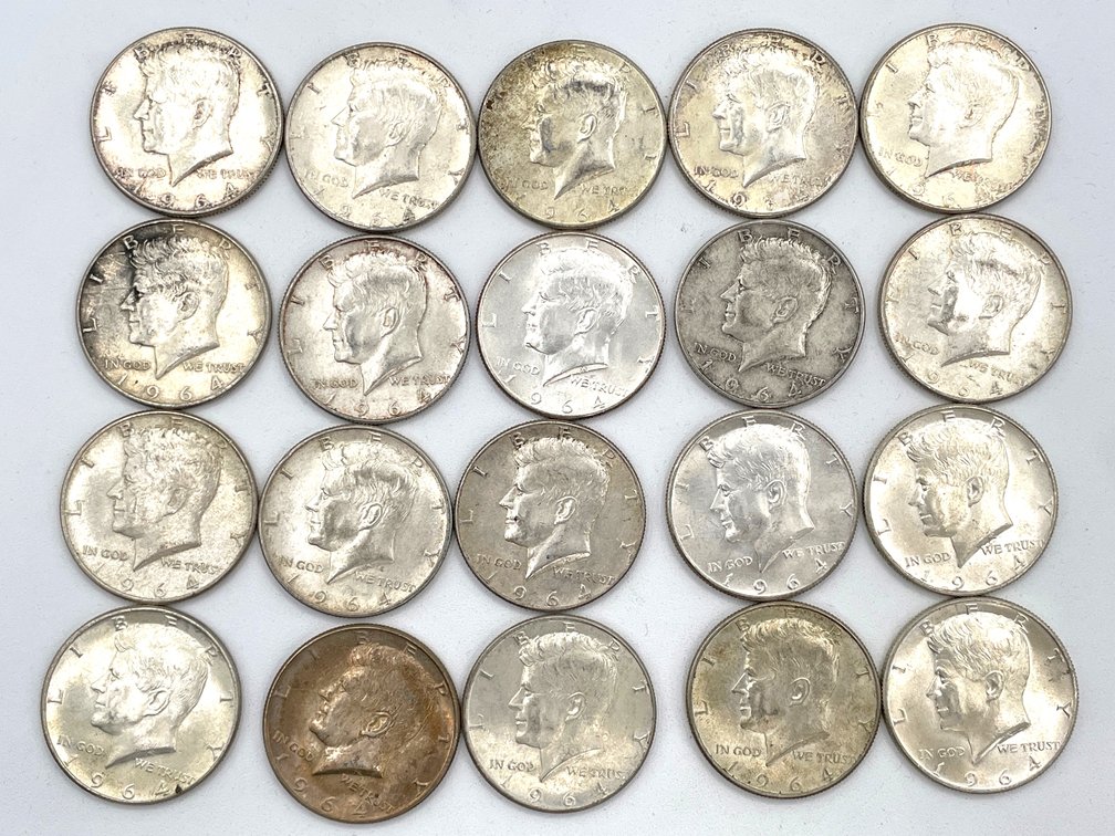 Roll of 20 1964 90% Silver Kennedy Half Dollars