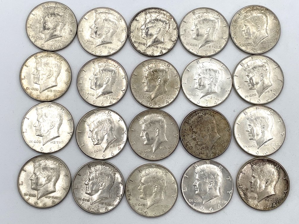 Roll of 20 1964 90% Silver Kennedy Half Dollars