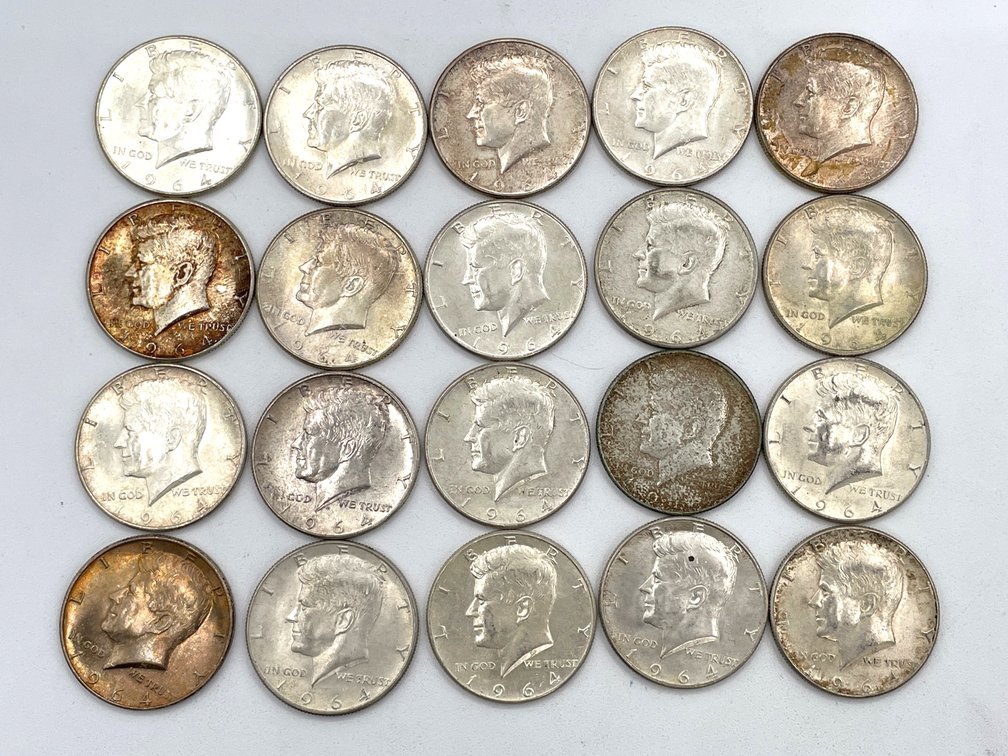 Roll of 20 1964 90% Silver Kennedy Half Dollars