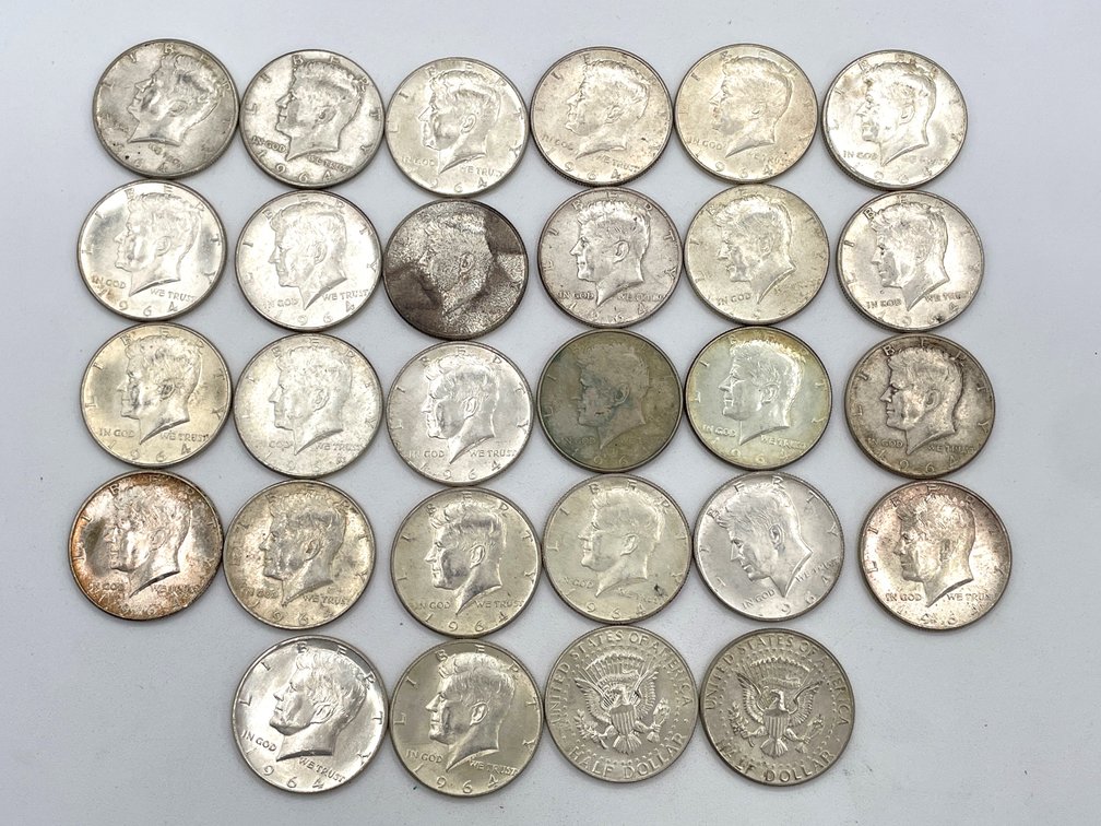 28 1964 Kennedy Half Dollar Coins - 90% Silver