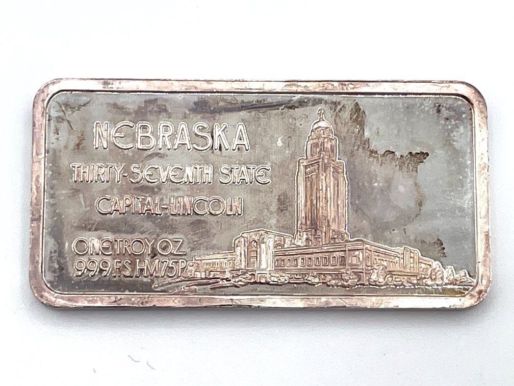 Nebraska Silver Ingot - 1 Troy Ounce .999 Fine Silver