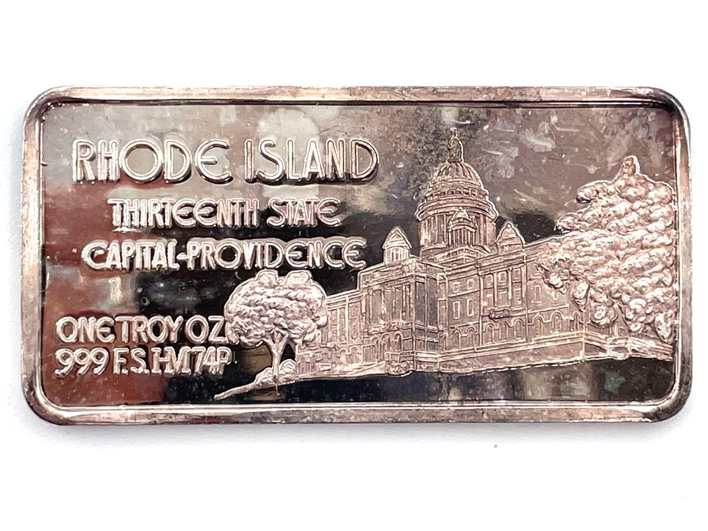 Rhode Island Silver Ingot - 1 Troy Ounce .999 Fine Silver