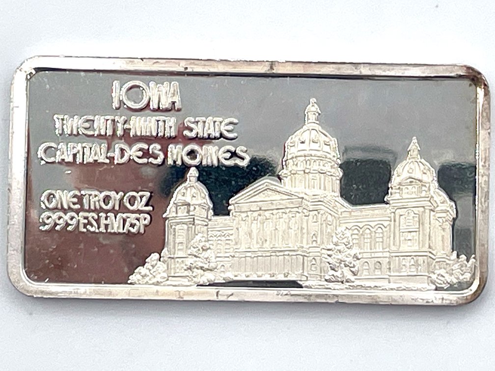 Iowa Silver Ingot - 1 Troy Ounce .999 Fine Silver