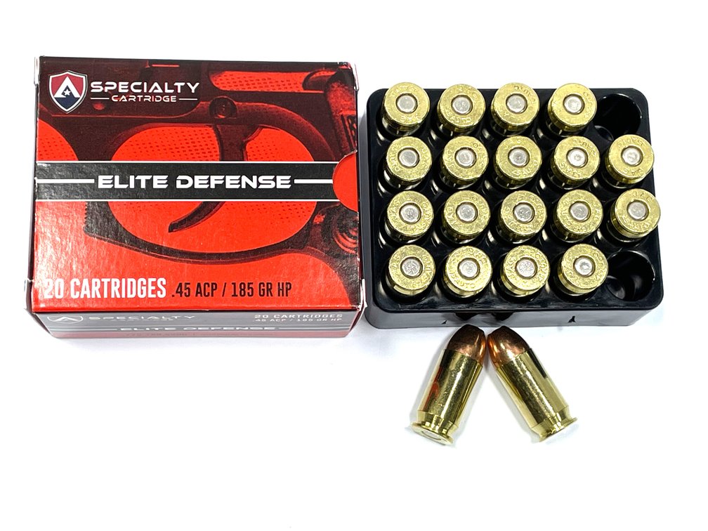 20 Rounds Atlanta Arms Elite Defense. .45 ACP Ammo. 185 Grain Hollow Point.