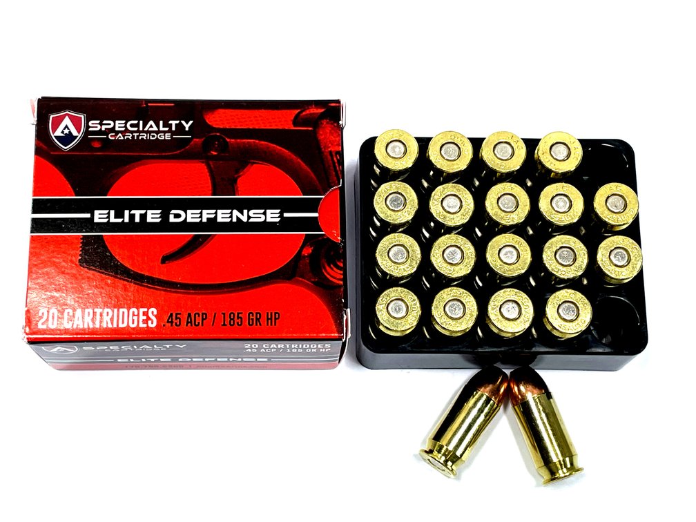 20 Rounds Atlanta Arms Elite Defense. .45 ACP Ammo. 185 Grain Hollow Point.
