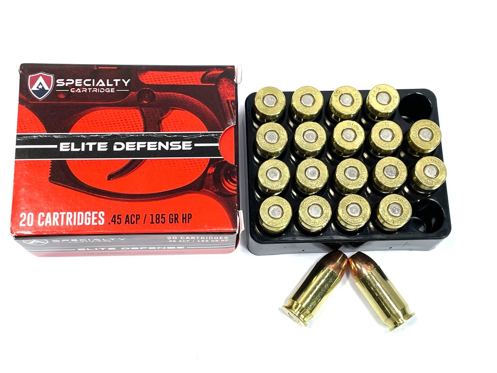 20 Rounds Atlanta Arms Elite Defense .45 ACP Ammo. 185 Grain Hollow Point.