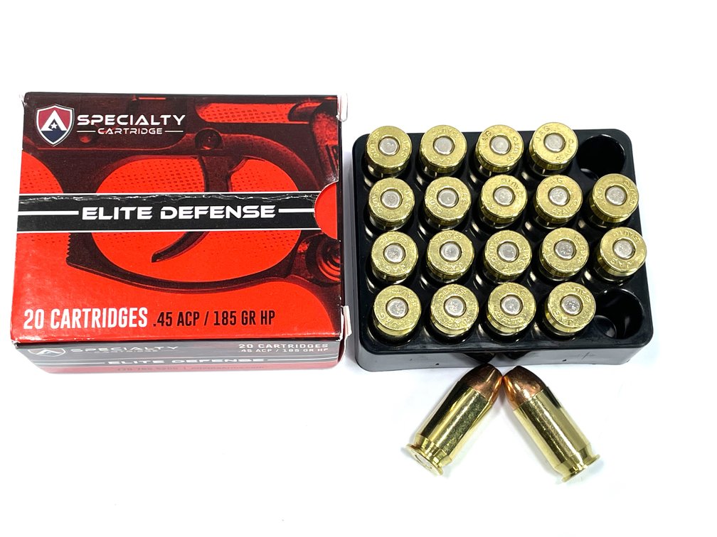 20 Rounds Atlanta Arms Elite Defense .45 ACP Ammo. 185 Grain Hollow Point.