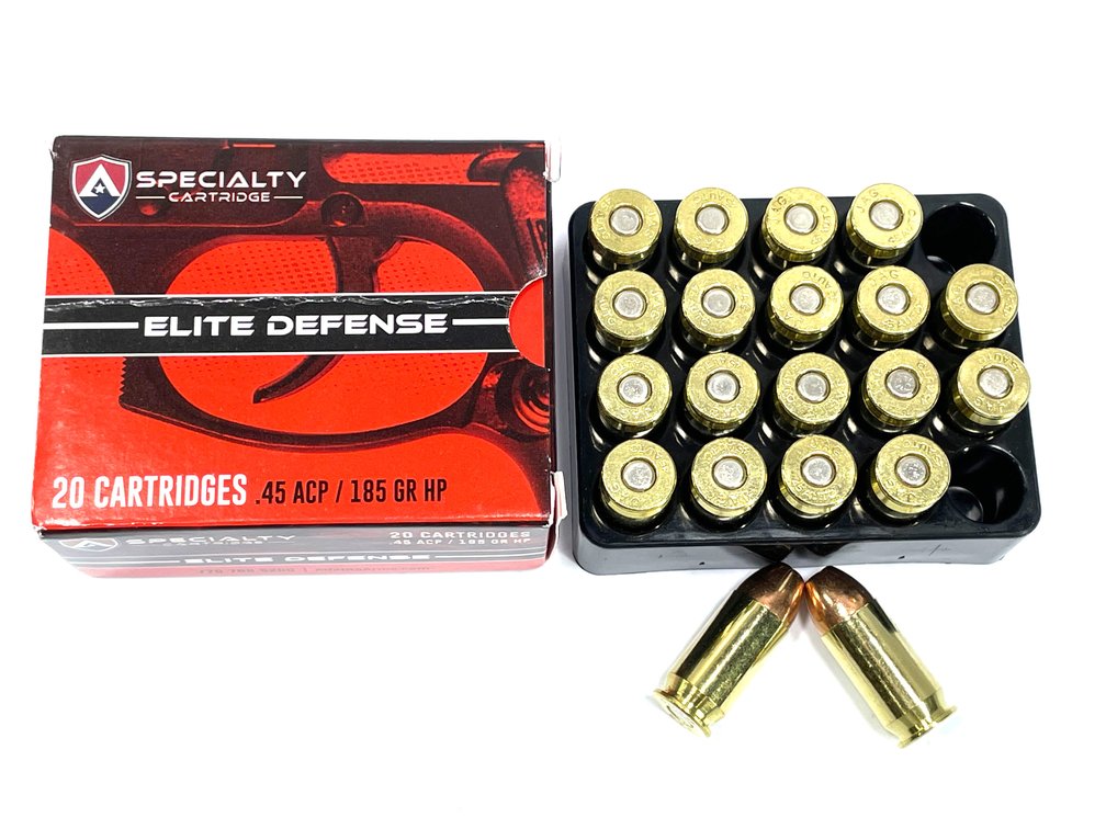 20 Rounds Atlanta Arms Elite Defense .45 ACP Ammo. 185 Grain Hollow Point.