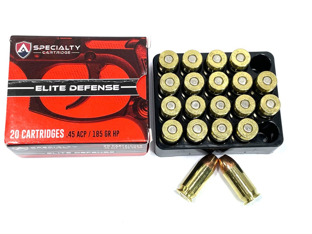 20 Rounds Atlanta Arms Elite Defense .45 ACP Ammo. 185 Grain Hollow Point.