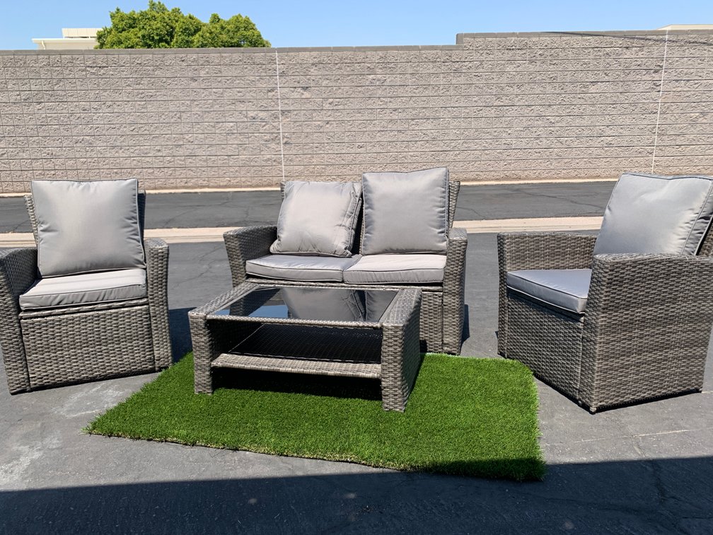 4-Piece Wicker Patio Conversation Furniture Set with all-weather cushions  NEW