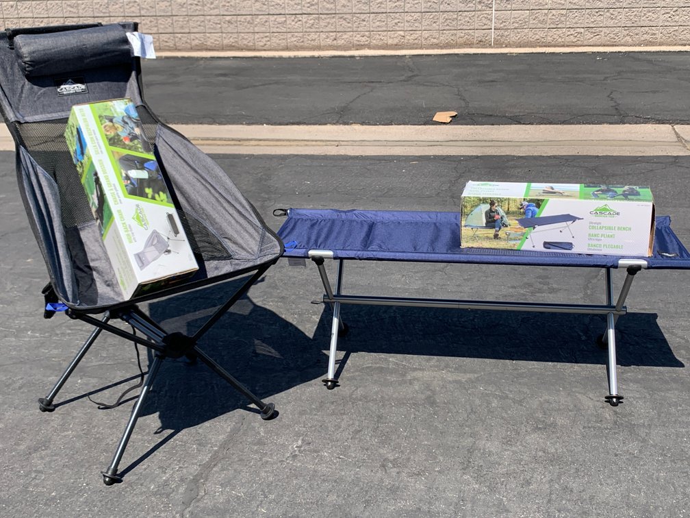 Cascade Mountain Tech - Ultra Light Collapsible Bench & High Back Chair with Cup Holder 