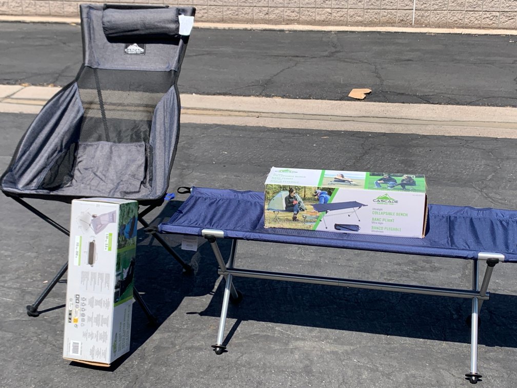 Cascade Mountain Tech - Ultra Light Collapsible Bench & High Back Chair with Cup Holder 