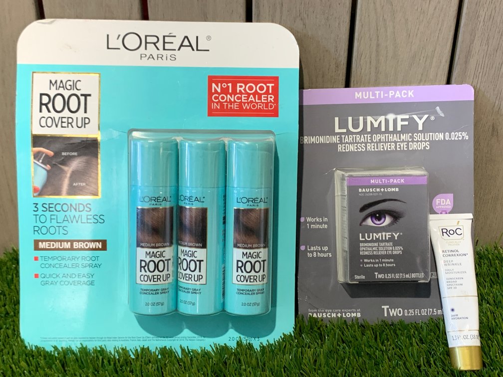 Loreal Magic Root Cover Up Sprays (3pcs) & Lumify Eye drops & ROC Retinol Correxion Daily Moisturizer 