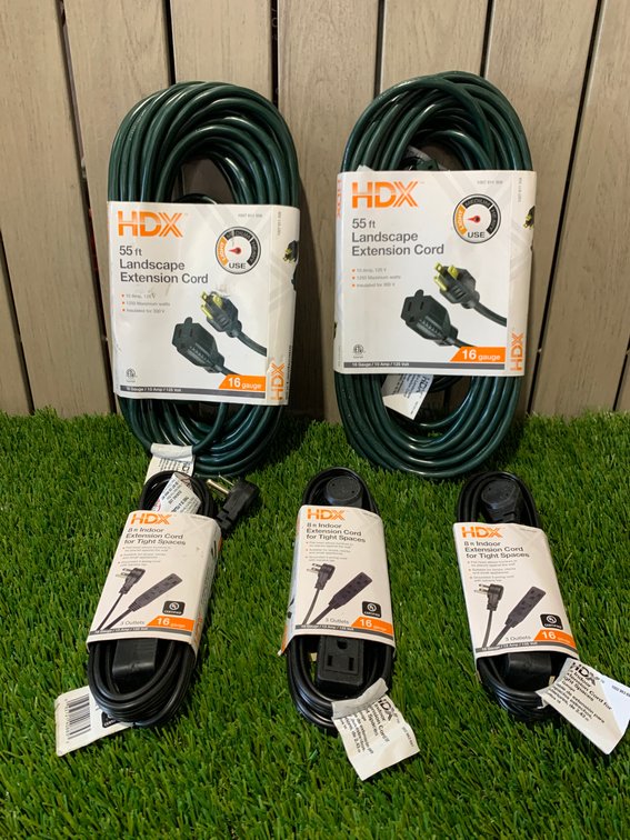 Lot of 5 Extension Cords includes 55ft & 8ft -  NEW