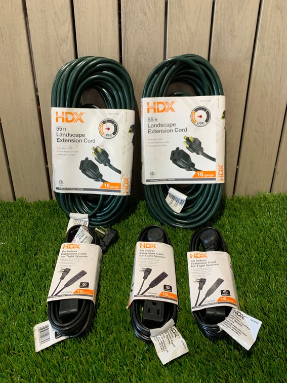 Lot of 5 Extension Cords includes 55ft & 8ft -  NEW 