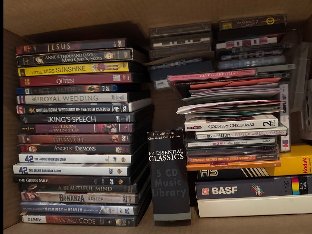 DVD, CDs, Cassette Tapes