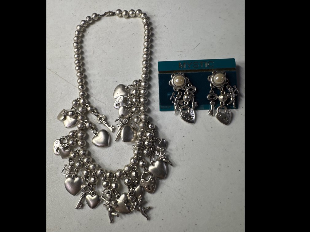 Ornate Silver Tone Necklace and Earrings