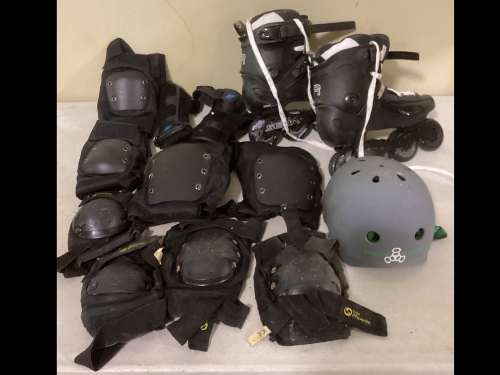 Roller Blades, Helmet, & Pads