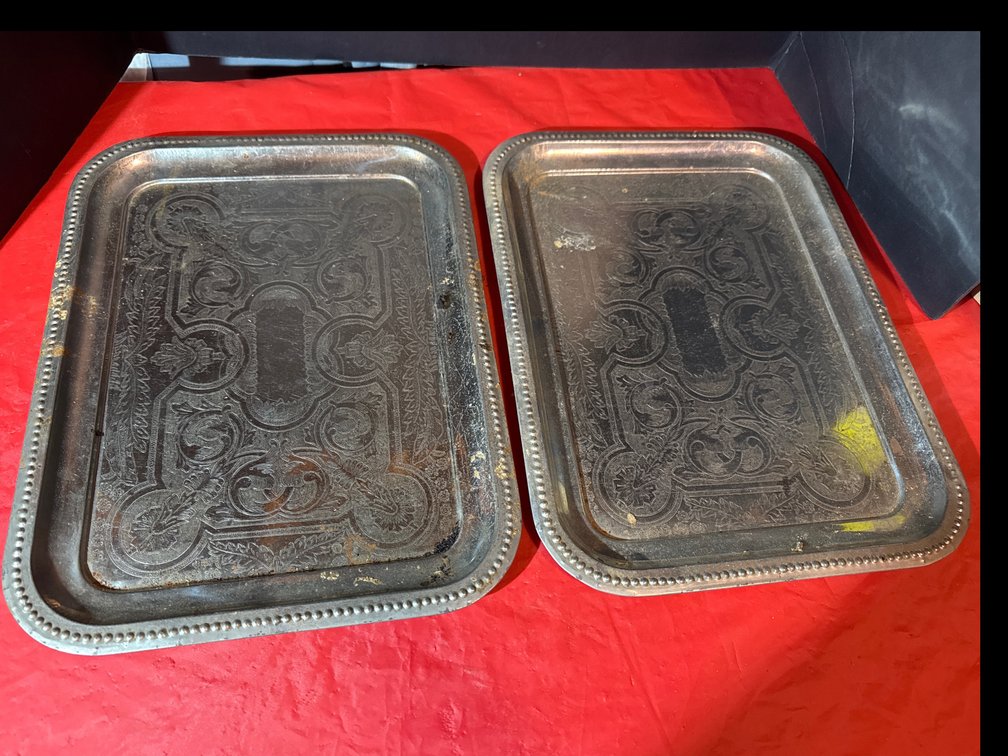 Two Silver Plated Rectangle Serving Trays