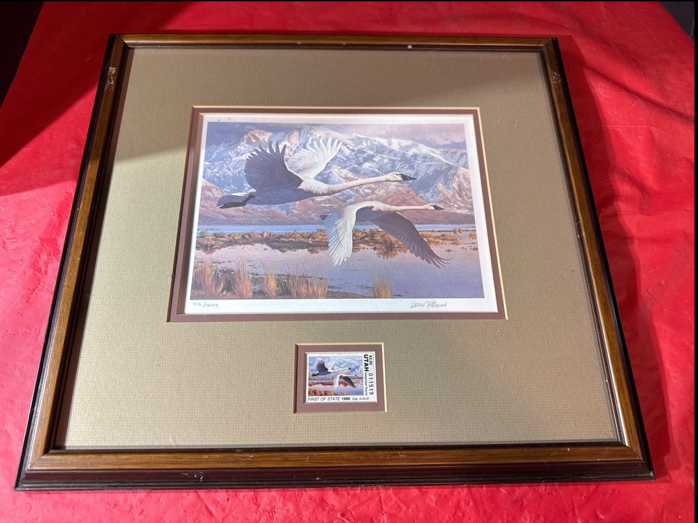 1986 Utah Migratory Wildfowl “ Two Swans In Natural Landscape”