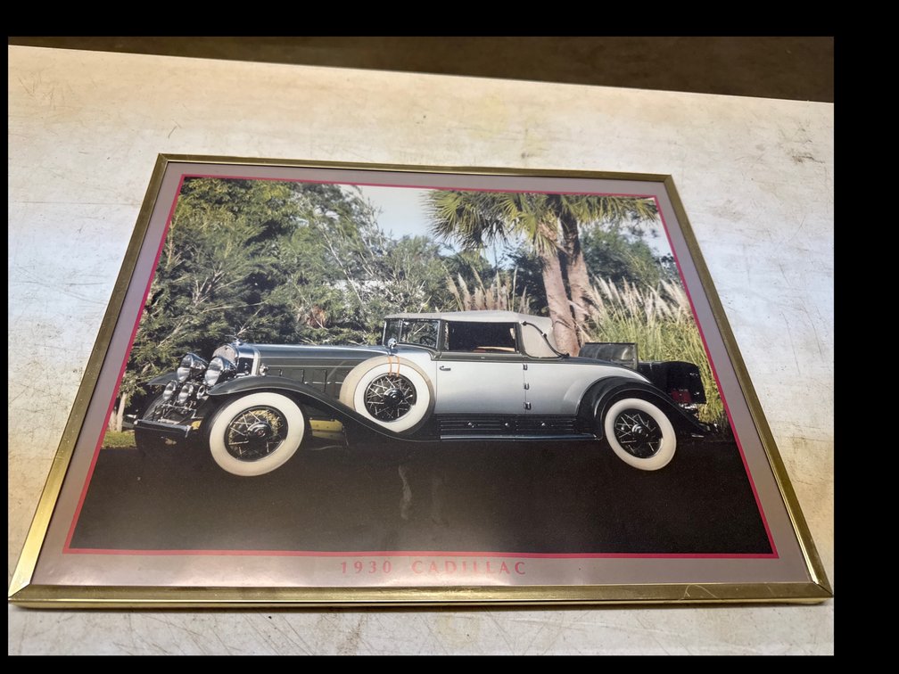 Laminated Advertisement Print Featuring 1930 Cadillac Picture