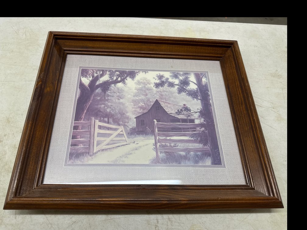Rural Scene Featuring A Cabin In A Monochromatic Tone