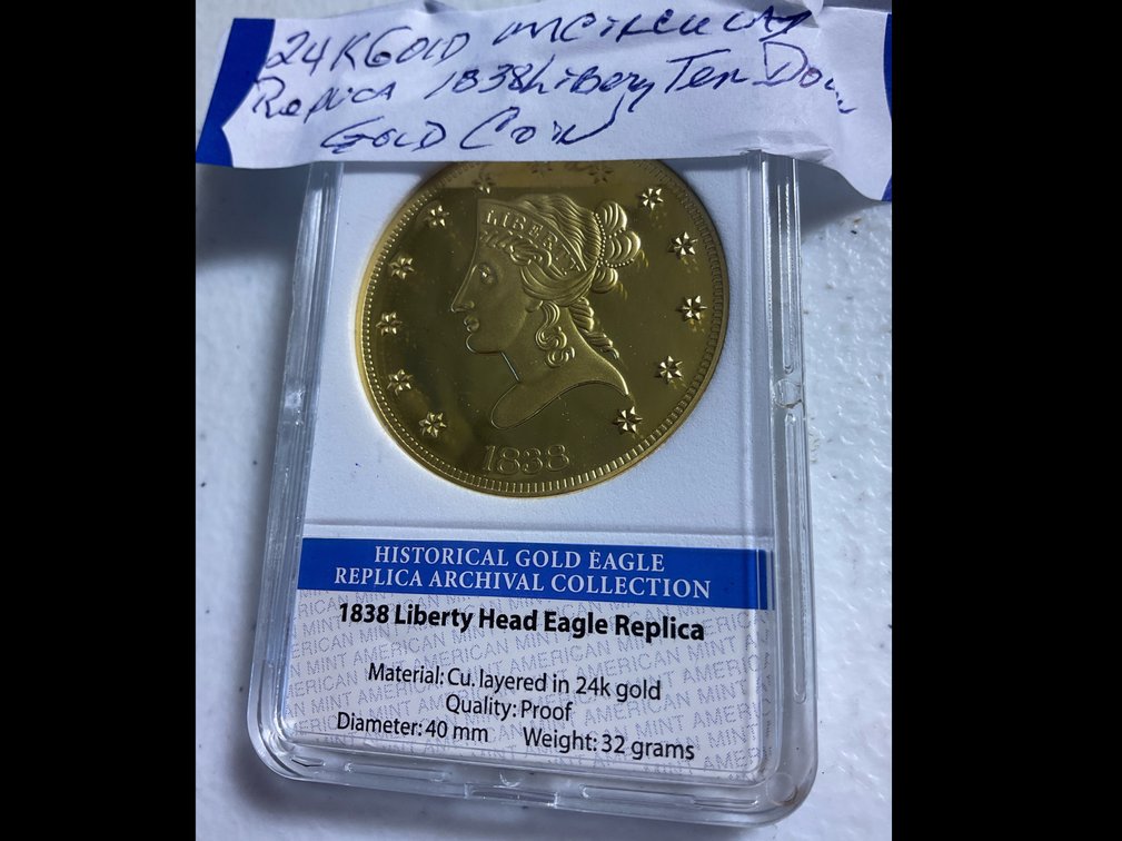 24K Gold Uncirculated Replica 1838 Liberty Head Eagle $10 Coin