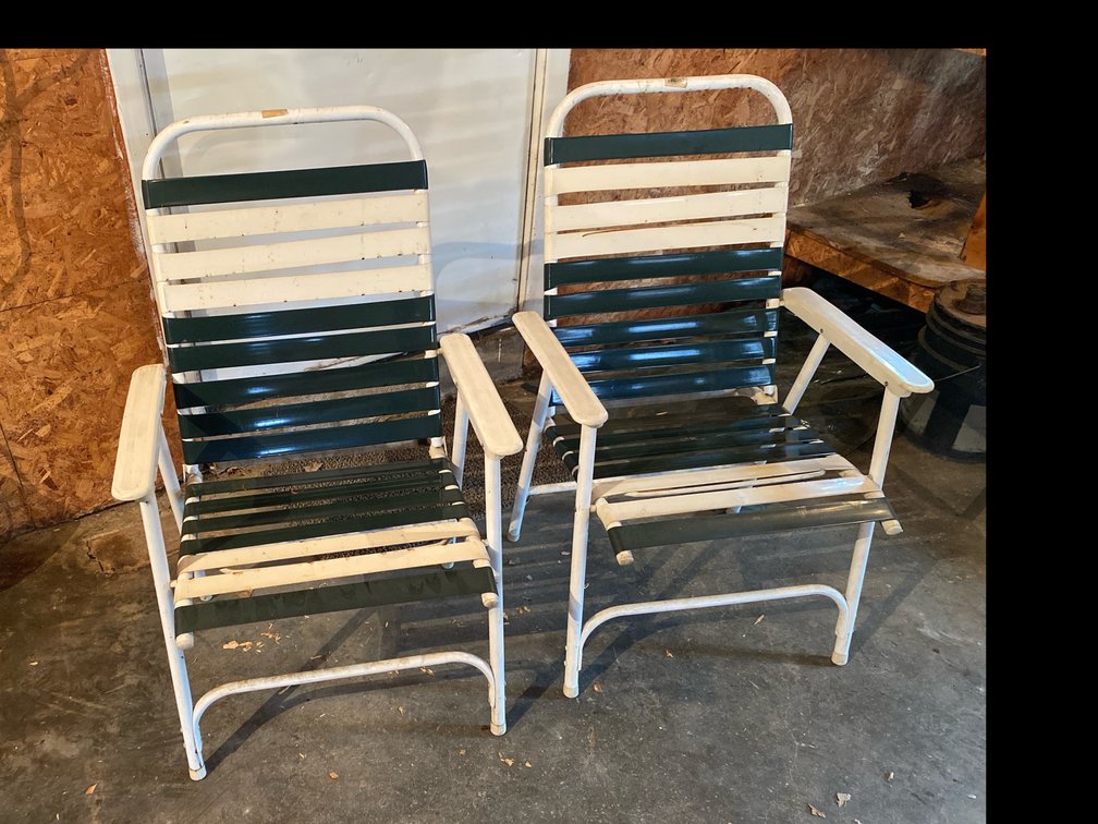 Green & White Vinyl Lawn Chairs Lot of 2