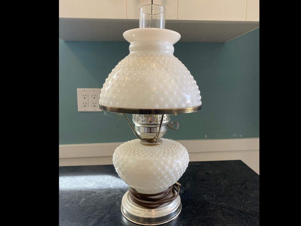 White Hobnail Milk Glass Hurricane Lamp