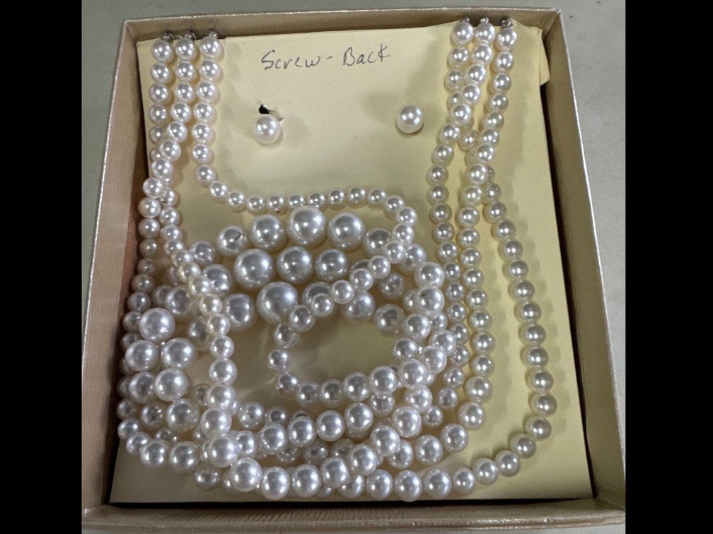 Faux Pearl Necklace W/ Earrings