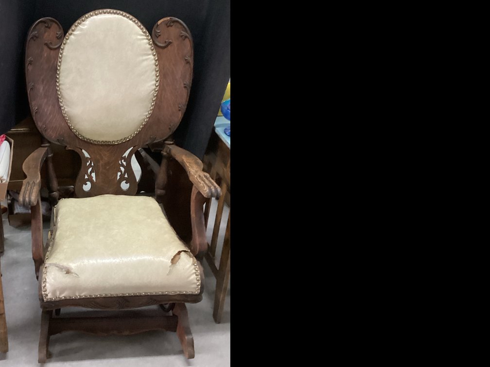 Rocking Chair W\ Ballon Shaped Back and Carved Wooden Elements